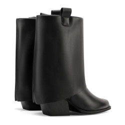 QUEEN HELENA X31108 Stivaletti Moda Donna Pelle Sintetica Nero Tacco Western 6Cm Suola Gomma Gambale Caviglia