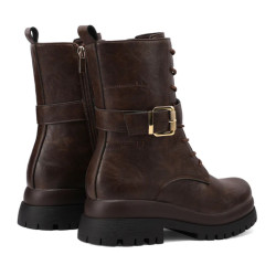 QUEEN HELENA X3399 Anfibi Casual Moda Donna Pelle Sintetica Brown Tacco Grosso 5Cm Suola Gomma Gambale Caviglia