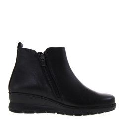 RIPOSELLA 75878 Stivaletti Casual Donna Pelle Nero Tacco Zeppa 4Cm Suola Gomma Gambale Caviglia