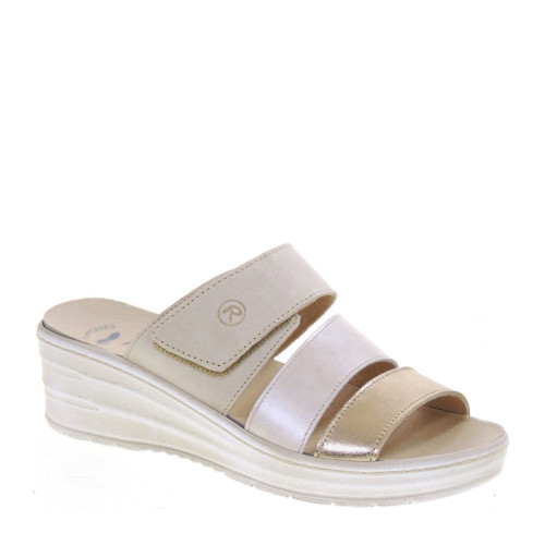 RIPOSELLA GRED20201 Sandali Ciabatte Donna Pelle Beige Tacco Zeppa 6Cm Suola Gomma