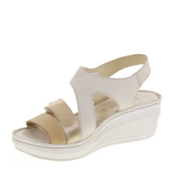 RIPOSELLA ILED16333 Sandali Sportivi Donna Pelle Beige Tacco Zeppa 6Cm Suola Gomma