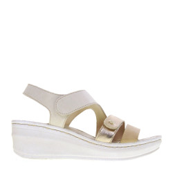 RIPOSELLA ILED16333 Sandali Sportivi Donna Pelle Beige Tacco Zeppa 6Cm Suola Gomma