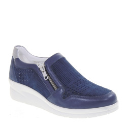 RIPOSELLA MANWA02BX Mocassini Casual Donna Manuela Scamosciato Blu Tacco Zeppa 4Cm Suola Gomma