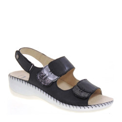 RIPOSELLA VIVW06436 Sandali Confort Donna Pelle Nero Tacco Zeppa 4Cm Suola Gomma