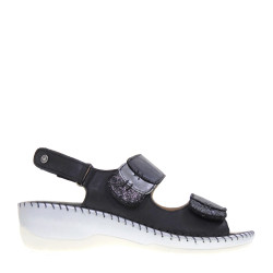 RIPOSELLA VIVW06436 Sandali Confort Donna Pelle Nero Tacco Zeppa 4Cm Suola Gomma