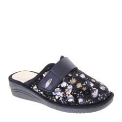 RIPOSELLA WB00BX Pantofole Casa Camera Donna Stella Panno Nero Tacco Zeppa 4Cm Suola Gomma