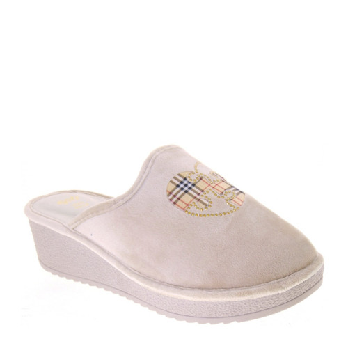 RIPOSELLA WB03BX Pantofole Casa Camera Donna Samia Panno Beige Tacco Zeppa 5Cm Suola Gomma