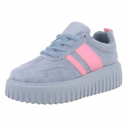 SHOES WORLD PC303 Sneaker Casual Donna Sintetico Blu Tacco Zeppa 4Cm Suola Gomma