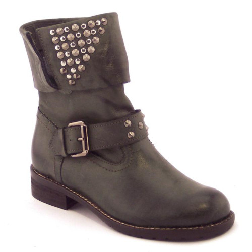 Stivaletti Donna in  Pelle Verdone con tacco basso - LG604