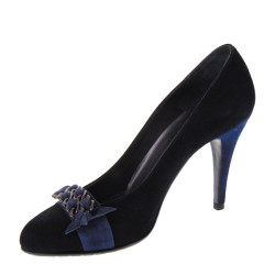 ELATA 50542 Made in Italy Decollete eleganti in Camoscio Nero e Camoscio Blu Viking Tacco 10 cm