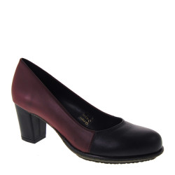 Decollete Tacco Basso Comodo Nero e Bordeaux MERCANTE DI FIORI 6833