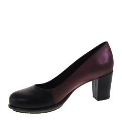 Decollete Tacco Basso Comodo Nero e Bordeaux MERCANTE DI FIORI 6833