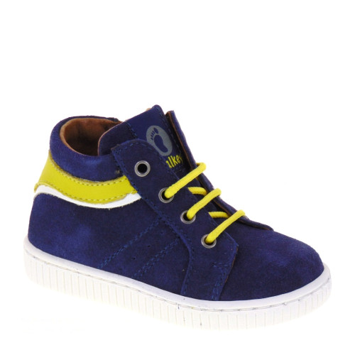 WALKEY 40076 Sneakers Bambino Primi Passi in Camoscio Blu e Giallo con Soletta estraibile in Aloe-Vera Made in Italy