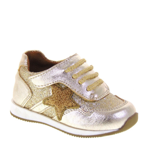WALKEY 40105 Sneakers Bambina Primi Passi in Pelle con Glitter Color Platino Made in Italy