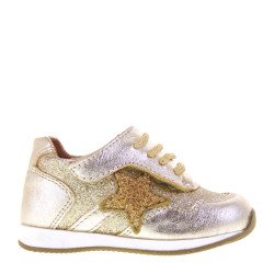 WALKEY 40105 Sneakers Bambina Primi Passi in Pelle con Glitter Color Platino Made in Italy
