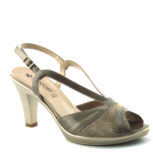 Confort 7083 Donna Sandali vernice camoscio champagne tacco 9 plateau