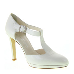 ELATA S2617 - Scarpe da Sposa in Pelle Bianco Seta, Tacco 10 plateau 1, con cinturino alla caviglia