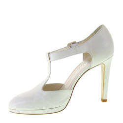 ELATA S2617 - Scarpe da Sposa in Pelle Bianco Seta, Tacco 10 plateau 1, con cinturino alla caviglia