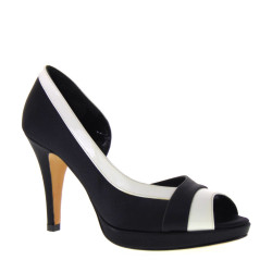 ELATA 13147 Calzature Eleganti Made in Italy Open Toe in Raso Nero e Vernice Bianca Tacco 10