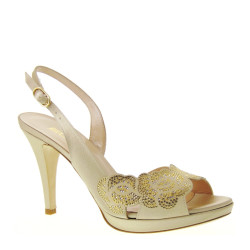 ELATA 16102 Sandali Eleganti per Cerimonia in Satin Mandorla Tacco 100 Made in Italy