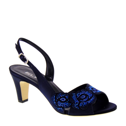 ELATA 16103 Sandali Eleganti da Cerimonia con Tacco 75 mm in Satin Bleu, Made in Italy