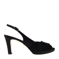 ELATA 16133 Sandali Eleganti per Cerimonia Made in Italy in Raso e Camoscio Nero