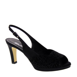 ELATA 16133 Sandali Eleganti per Cerimonia Made in Italy in Raso e Camoscio Nero