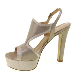 Sandali Donna eleganti in Plisse Beige e Lux Nocciola con Tacco da 12 e Plateau alto da 3 cm ELATA 17108 MADE IN ITALY