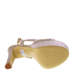 Sandali Donna eleganti in Plisse Beige e Lux Nocciola con Tacco da 12 e Plateau alto da 3 cm ELATA 17108 MADE IN ITALY