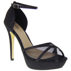 MENBUR 06546 0001 Negro Black Sandali eleganti Cerimonia Donna Ragazza Tacco 12 Plateau alto Glitter Nero