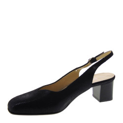 VALLEVERDE V12014 Chanel Sara 56 in Pelle Nero lavorata con tacco 5 cm, Made in Italy.