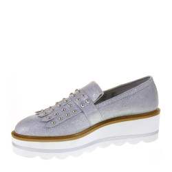 ANTICA CUOIERIA 20470-F-AB7 Mocassini Donna Ferrer Ground Argento Made in Italy