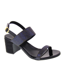 ANTICA CUOIERIA 20569-2-AE3 Sandali Donna con tacco Glamour Vernice Dark Blu Nero