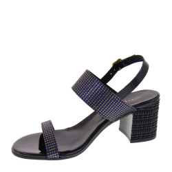 ANTICA CUOIERIA 20569-2-AE3 Sandali Donna con tacco Glamour Vernice Dark Blu Nero