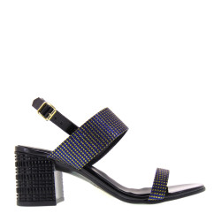 ANTICA CUOIERIA 20569-2-AE3 Sandali Donna con tacco Glamour Vernice Dark Blu Nero