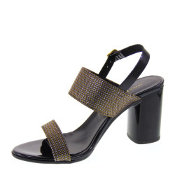 ANTICA CUOIERIA 20574-2-AE4 Sandali Donna Glamour Vernice Titanium Nero e Oro
