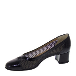 CONFORT 18E1393 Decollete in Vernice e rete Nero Tacco 40 suola Cuoio MADE IN ITALY