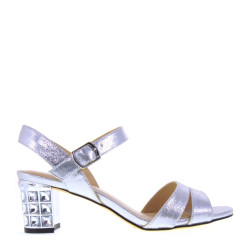 MENBUR 07405 0009 Plata Silver Sandali Eleganti con tacco luminoso comodo basso color Grigio Argento