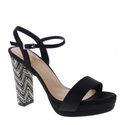 MENBUR 09255 0001 Negro Black Sandali Eleganti Tacco 12 Plateau Tessuto color Nero Cerimonia Ragazza