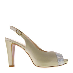 ELATA 18128 Sandali eleganti con plateau in Raso Satin Nuvole e Pelle Calamite Nocciola