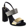 ELATA 19114 Sandali eleganti Plisse Nero Nappa Oro Made in Italy tacco largo con plateau