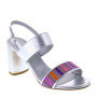 ELATA 19126 Sandali eleganti con tacco largo in Pelle Argento e Tessuto Multiviola