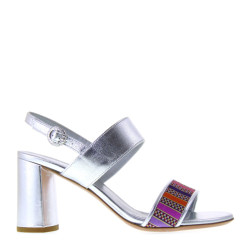 ELATA 19126 Sandali eleganti con tacco largo in Pelle Argento e Tessuto Multiviola