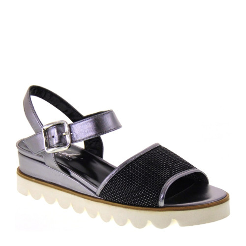 ELATA 19179 Nappalux Acciaio Polteck Nero Sandali comodi eleganti con zeppa Made in Italy