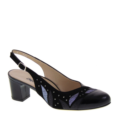 MELLUSO X592 Chanel tacco 50 Nero con suola Cuoio Made in Italy