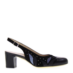 MELLUSO X592 Chanel tacco 50 Nero con suola Cuoio Made in Italy