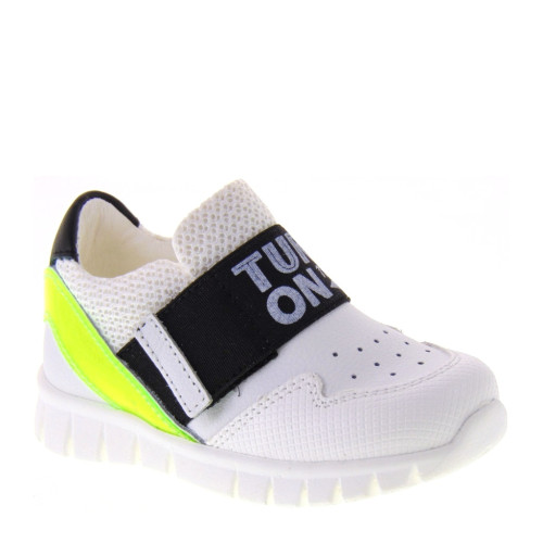 WALKEY 40235 Sneakers Bimbo con velcro in Pelle Bianco e Nero Made in Italy
