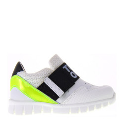 WALKEY 40235 Sneakers Bimbo con velcro in Pelle Bianco e Nero Made in Italy