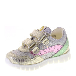 WALKEY 40279 Sneakers Bimba primi passi con velcri in Pelle Platino e Rosa