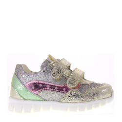 WALKEY 40279 Sneakers Bimba primi passi con velcri in Pelle Platino e Rosa